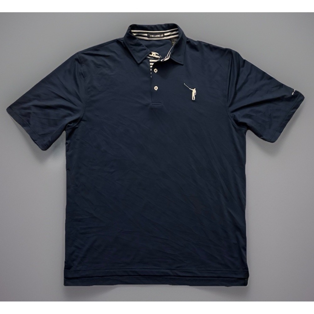 No Laying Up Short Sleeve Golf Polo Shirt Blue Embroidered Logo Large JBHS